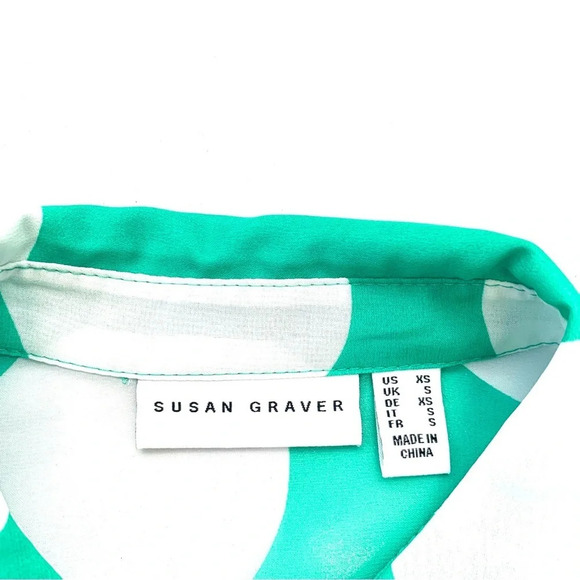 Susan Graver Blouse Woman XS Kelly Green Polka Dot Semi Sheer Long Sleeve Tunic - Picture 8 of 10